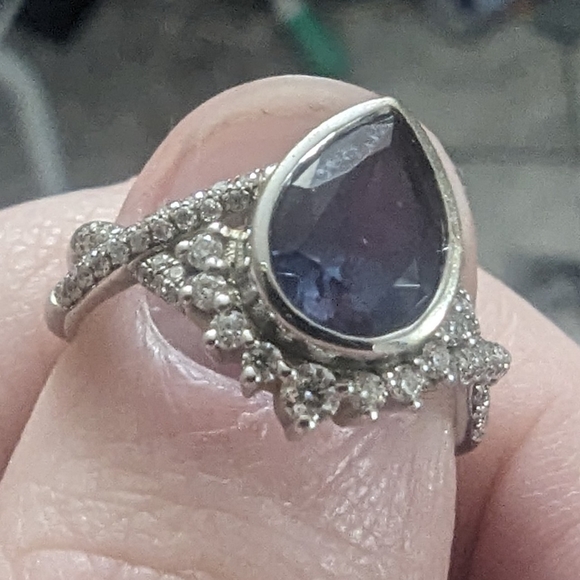 Unique Handmade Alexandrite(color changing) White Gold ring set w/ Pavé Diamonds - Picture 3 of 16